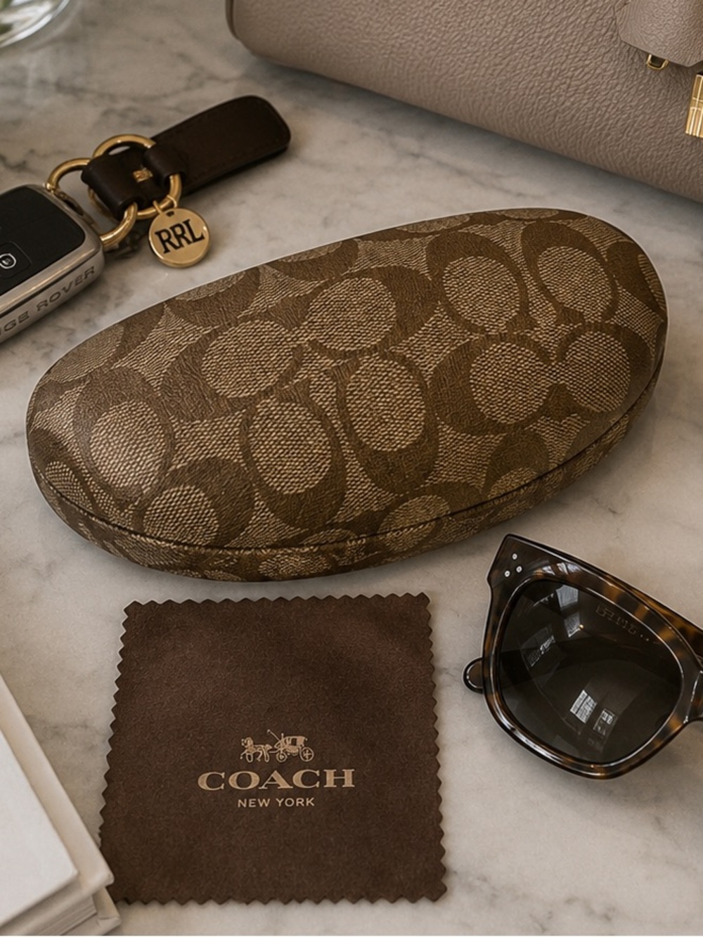 Coach Signature Monogram Hard Clamshell Sunglasses Case Brown Tan - NEW
